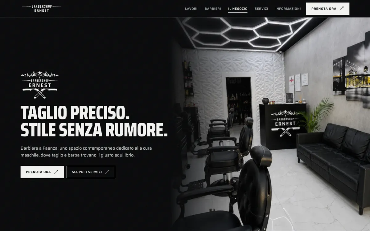La home page del sito di Barbershop Ernest vista da computer